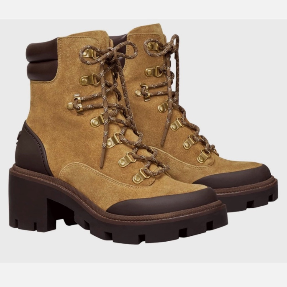 Excellent Like New! Tory Burch Lug Sole Lace-Up Boots, Size 6.5